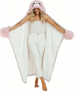 Springos Ciepła Bluza Kocobluza Xxl Koc Oversize Długa Futrzak Z Kapturem Leniwiec 2