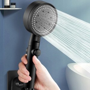 Zestaw Prysznicowy Słuchawka 5 Funkcji Wąż Uchwyt Na Ścianę Natrysk Czarny 4