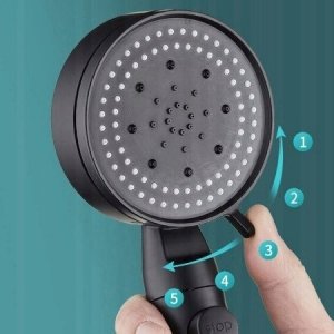 Zestaw Prysznicowy Słuchawka 5 Funkcji Wąż Uchwyt Na Ścianę Natrysk Czarny 5