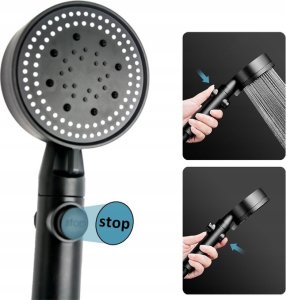 Zestaw Prysznicowy Słuchawka 5 Funkcji Wąż Uchwyt Na Ścianę Natrysk Czarny 9
