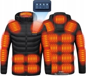 Kurtka Podgrzewana 21 Stref Na Usb Zimowa Ogrzewana Ciepła Czarna Długa Xl 2