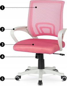 Fotel Obrotowy Różowy Młodzieżowy Krzesło Obrotowe Dla Dziecka Różowe NATE 9