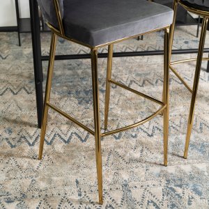 Hoker Krzesło Barowe z Oparciem Plecione Złote Nogi Welurowy Szary FLORES 2 6