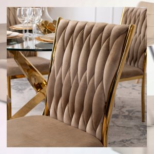 Krzesło Tapicerowane Plecione Glamour DAN Beżowe Do Jadalni Salonu Toaletki 11