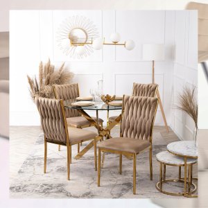 Krzesło Tapicerowane Plecione Glamour DAN Beżowe Do Jadalni Salonu Toaletki 2