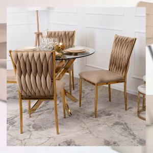 Krzesło Tapicerowane Plecione Glamour DAN Beżowe Do Jadalni Salonu Toaletki 4