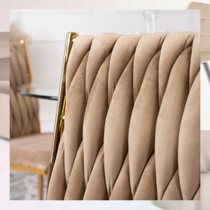 Krzesło Tapicerowane Plecione Glamour DAN Beżowe Do Jadalni Salonu Toaletki 5