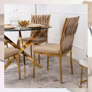 Krzesło Tapicerowane Plecione Glamour DAN Beżowe Do Jadalni Salonu Toaletki 7