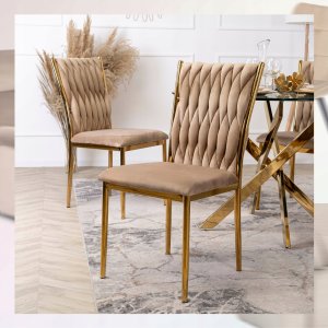 Krzesło Tapicerowane Plecione Glamour DAN Beżowe Do Jadalni Salonu Toaletki 9