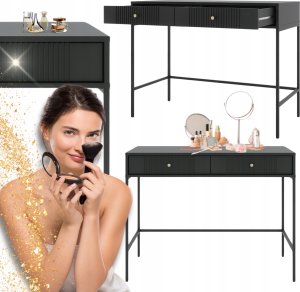Toaletka Kosmetyczna Czarna z Szufladami SOFT Glamour Ryflowana Do Sypialni 1