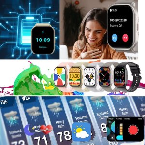 Prostokątny smartwatch srebrny sportowy z dwoma paskami zestaw 3