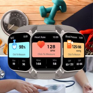 Prostokątny smartwatch srebrny sportowy z dwoma paskami zestaw 5