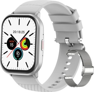 Prostokątny smartwatch srebrny sportowy z dwoma paskami zestaw 9