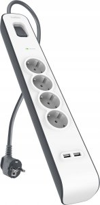 Belkin Listwa zasilająca przeciwprzepięciowa 525J, 4 gniazda Schuko, 2x USB-A, 2m 1