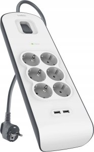 Belkin Listwa zasilająca przeciwprzepięciowa 650J, 6 gniazd Schuko, 2x USB-A, 2m 1