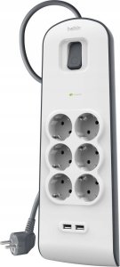 Belkin Listwa zasilająca przeciwprzepięciowa 650J, 6 gniazd Schuko, 2x USB-A, 2m 2