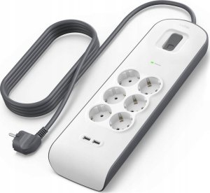 Belkin Listwa zasilająca przeciwprzepięciowa 650J, 6 gniazd Schuko, 2x USB-A, 2m 3