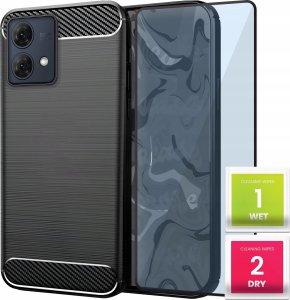 Etui do Motorola Moto G84 (Czarne, Karbon, Pancerne, Case)   Szkło 9H 1