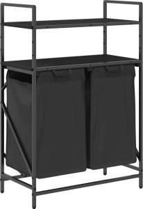 Kosz na pranie 2 przegrody z półkami, czarny dąb 2