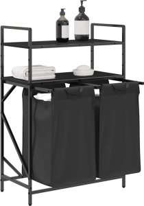 Kosz na pranie 2 przegrody z półkami, czarny dąb 4