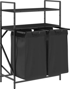 Kosz na pranie 2 przegrody z półkami, czarny dąb 5