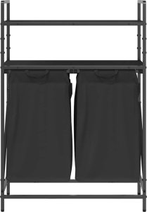 Kosz na pranie 2 przegrody z półkami, czarny dąb 6