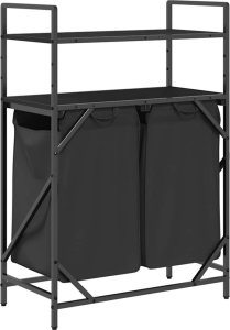 Kosz na pranie 2 przegrody z półkami, czarny dąb 8