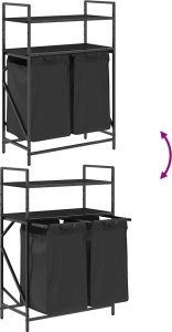 Kosz na pranie 2 przegrody z półkami, czarny dąb 10