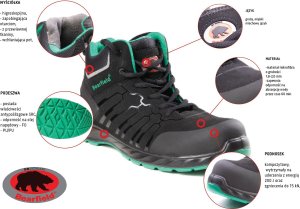 BBPP BEARFIELD PRESTON S3S SR FO - trzewik podnosek kompozyt wierzch wodoodporna mikrofibra język miękki miechowy podeszwa PU/PU antypoślizgowa wkładka antyprzebiciowa odblaski METAL FREE 43 5