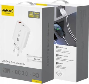 Ładowarka sieciowa A6MaxL 20W USB-A USB-C z kablem USB-C - USB-C 1m - biała 4