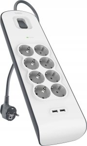 Belkin Listwa zasilająca przeciwprzepięciowa 900J, 8 gniazd Schuko, 2x USB-A, 2m 1