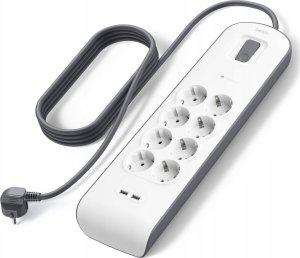 Belkin Listwa zasilająca przeciwprzepięciowa 900J, 8 gniazd Schuko, 2x USB-A, 2m 3