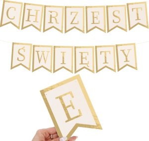 BANER CHRZEST ŚWIĘTY karteczki beemata złoto impreza dekoracja na ścianę 1