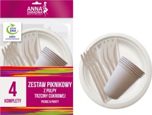Anna Zaradna Picnic&Party Zestaw piknikowy z pulpy trzciny cukrowej 4 komplety 1
