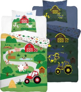 TRAKTOR FARMA KROWA POŚCIEL ŚWIECĄCA W CIEMNOŚCI ŚWIECI 160X200 1