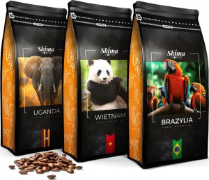 Zestaw Kawa ziarnista 1kgX3 BRAZYLIA/WIETNAM/UGANDA Świeżo Palona do ekspresu + GRATIS 1