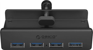 HUB 4-portowy montowany na zacisk USB-A 3.0 - czarny 3