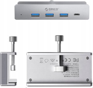 HUB montowany na zacisk input: USB-C / output: 3x USB-A 3.0 + 1x USB-C 3.0 - srebrny 3