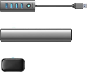 HUB 4-portowy USB-A 3.0 przewód 0,15M - szary 3