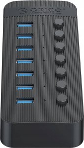 HUB 7-portowy z włącznikiem USB-A 3.0 - czarny 4
