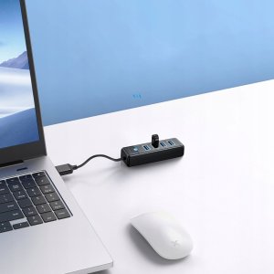 HUB 4-portowy USB-A 3.0 przewód 0,15M - czarny 5