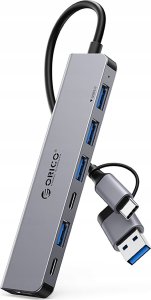 HUB 7-portowy input 2w1: USB-A/USB-C / output: 4x USB-A 2.0 + 1x USB-A 3.0 + 2x USB-C 2.0 przewód 0,17M - szary 1
