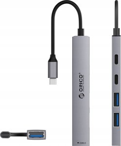 HUB 5-portowy input 2w1: USB-A/USB-C / output: 2x USB-A 2.0 + 1x USB-A 3.0 + 1x USB-C 2.0 + 1x USB-C PD65W przewód 0,17M - szary 3