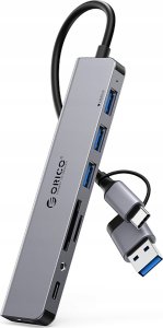 HUB input 2w1: USB-A/USB-C / output: 3x USB-A 2.0 + 1x USB-A 3.0 + 1x USB-C 2.0 + 1x 3,5mm Audio & Microphone + 2x TF&SD przewód 0,17M - szary 1