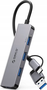 HUB 4-portowy input 2w1: USB-A/USB-C / output: 3x USB-A 2.0 + 1x USB-A 3.0 przewód 0,17M - szary 1