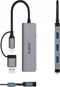 HUB 4-portowy input 2w1: USB-A/USB-C / output: 3x USB-A 2.0 + 1x USB-A 3.0 przewód 0,17M - szary 3