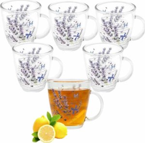 Kubki szklane 390 ml Lawenda zestaw 6 sztuk szklanka z uchwytem Tragar TR-A2411 1