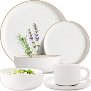 Serwis obiadowy porcelanowy MG Home Artena 42 elementy zestaw talerzy filiżanek misek dla 6 osób nakrapiany 1
