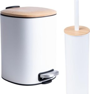 Zestaw Łazienkowy biały/bambus Yoka Home - Kosz na śmieci i szczotka do WC 1