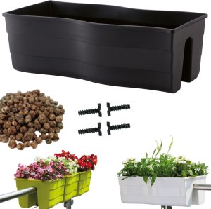 3x Skrzynka na balustradę Wave 60, Doniczka balkonowa + keramzyt 5l 2